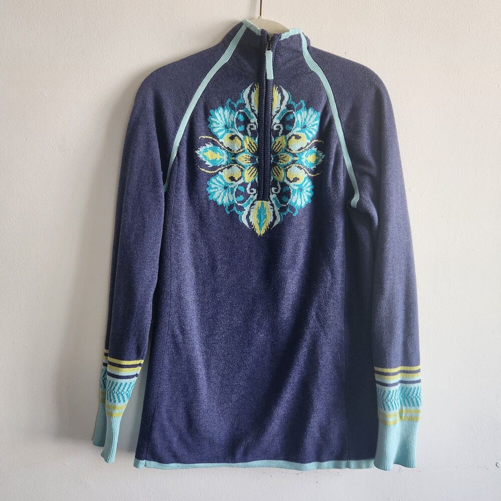 Athleta Women's Blue Quarter Zip Athletic Nordic Pullover Sweater SZ M winter